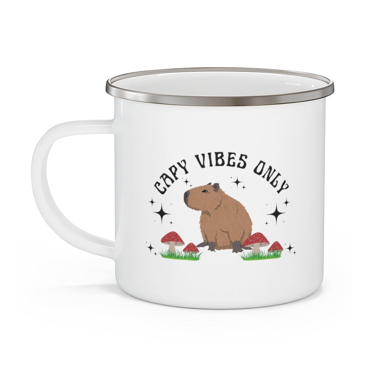 Capybara Enamel Camp Mug, Capybara Coffee Cup, Capybara Gifts, Cottagecore Mug, Mushroom Camp Mug, Mushroom Coffee Cup, Retro Coffee Cup