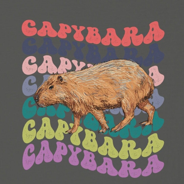 Capybara Shirt Garment Dyed Comfort Colors® Shirt Capybara Gift Retro Wavy Text Capybara Aesthetic T Shirt