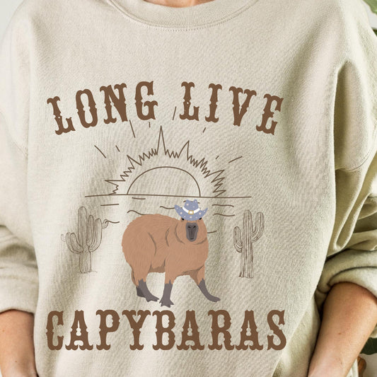 Capybara Sweatshirt, Western Graphic Shirt, Capybara Shirt, Capybara Lover Gift, I love Capybaras, Long Live Capybaras, Desert Sweatshirt