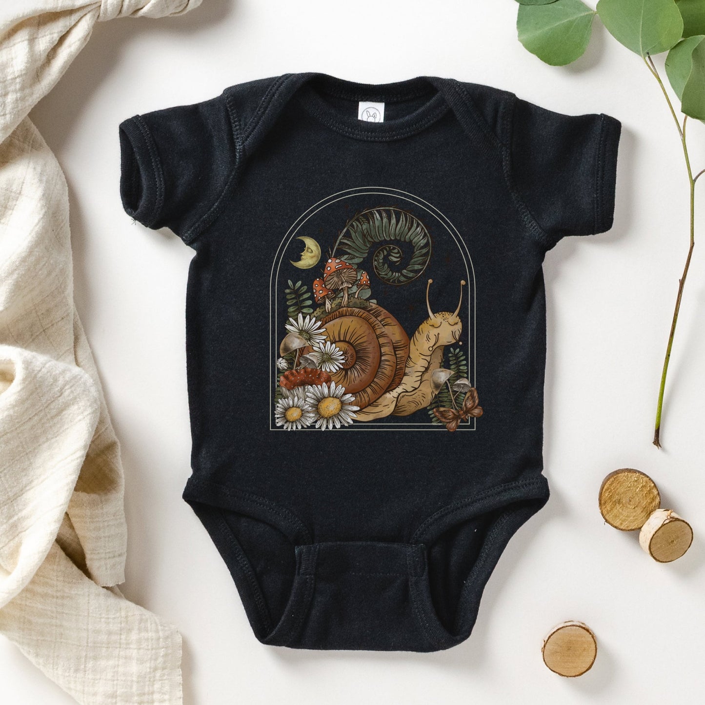 Snail Bodysuit Witchy Goblincore Cottagecore Baby Boho Baby Clothes Unique Baby Clothes Fairy Grunge Fairycore Mushroom Infant Bodysuit