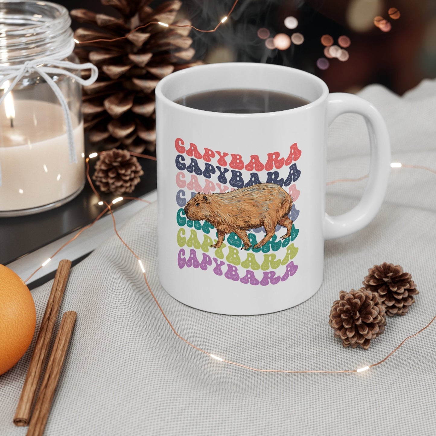 Capybara Mug, Capybara Gift, Capybara Lover, Capybara Coffee Mug, Large Coffee Mug, Retro Wavy Text Aesthetic Mug, 11oz Mug Mug, 15 Oz Mug,