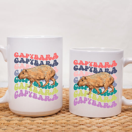 Capybara Mug, Capybara Gift, Capybara Lover, Capybara Coffee Mug, Large Coffee Mug, Retro Wavy Text Aesthetic Mug, 11oz Mug Mug, 15 Oz Mug,