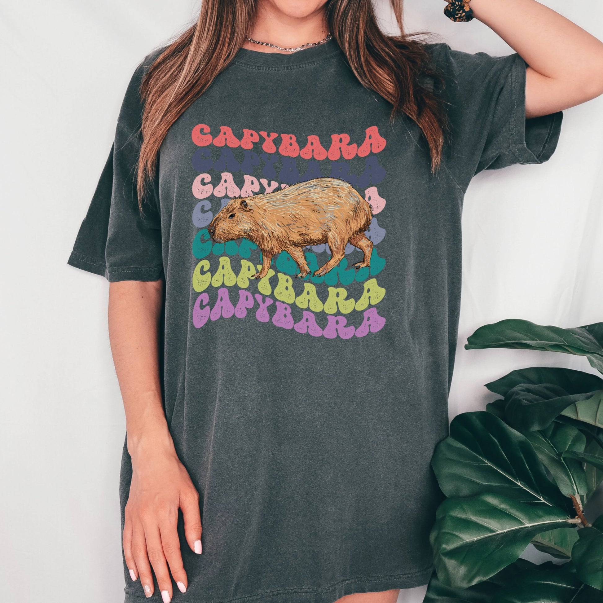 Capybara Shirt Garment Dyed Comfort Colors® Shirt Capybara Gift Retro Wavy Text Capybara Aesthetic T Shirt