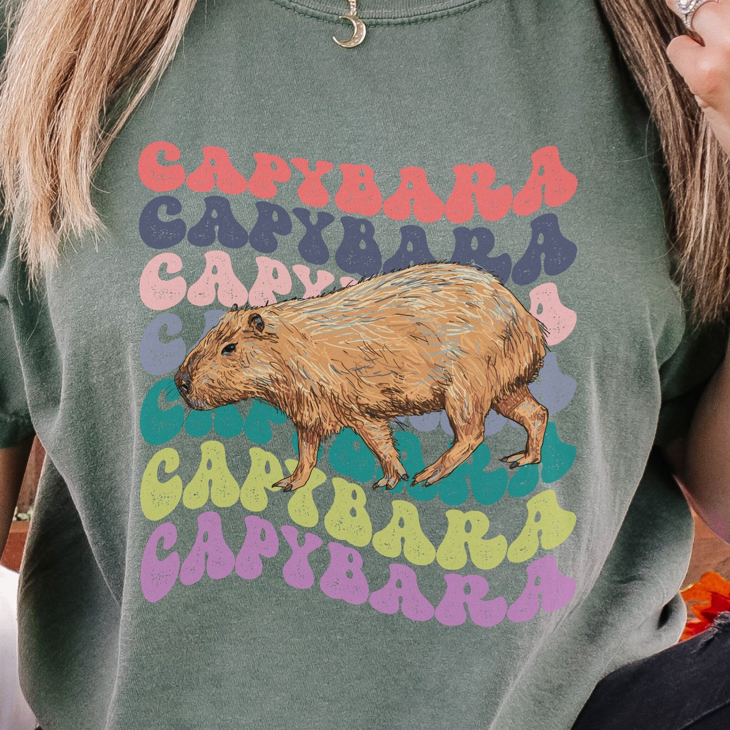 Capybara Shirt Garment Dyed Comfort Colors® Shirt Capybara Gift Retro Wavy Text Capybara Aesthetic T Shirt