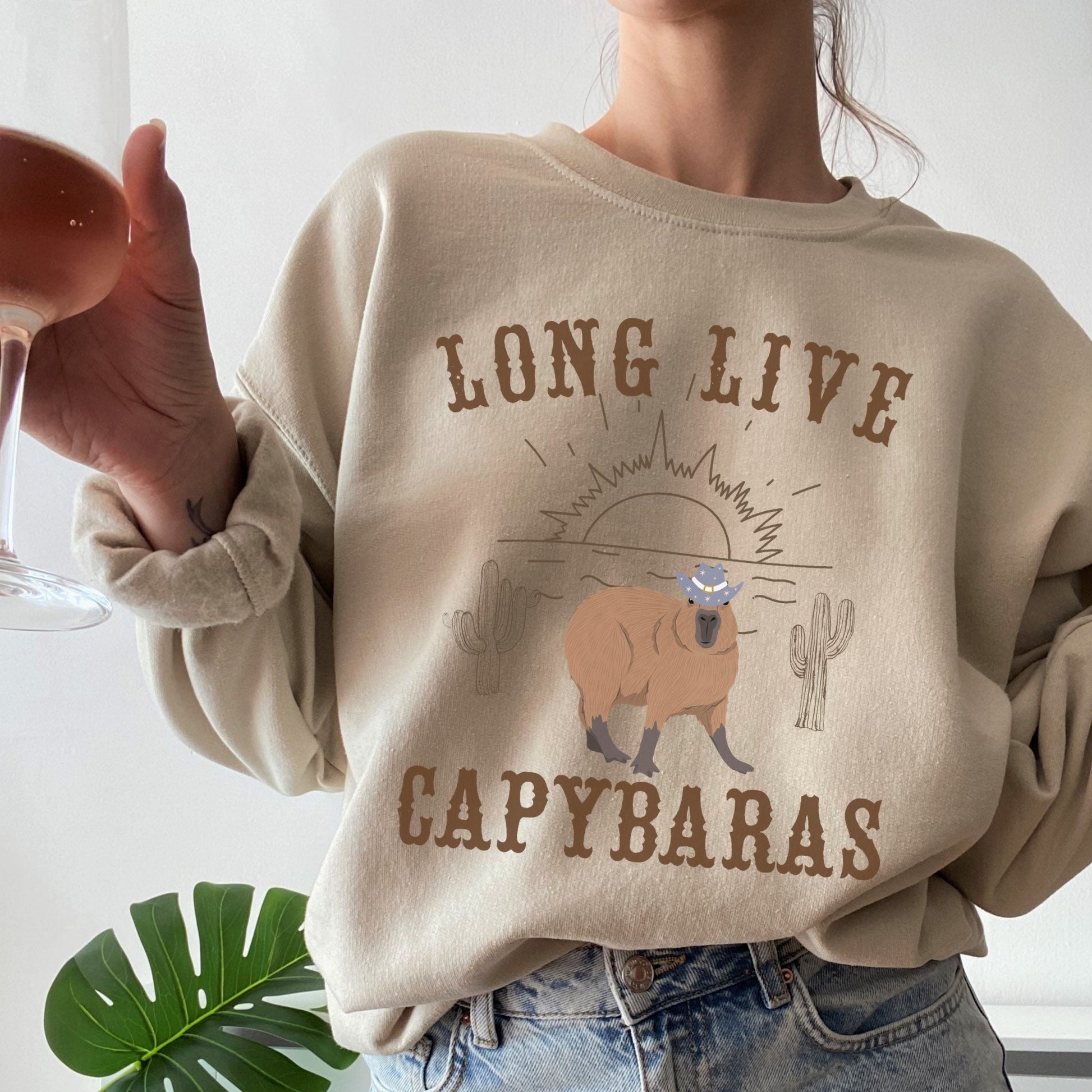 Capybara Sweatshirt, Western Graphic Shirt, Capybara Shirt, Capybara Lover Gift, I love Capybaras, Long Live Capybaras, Desert Sweatshirt