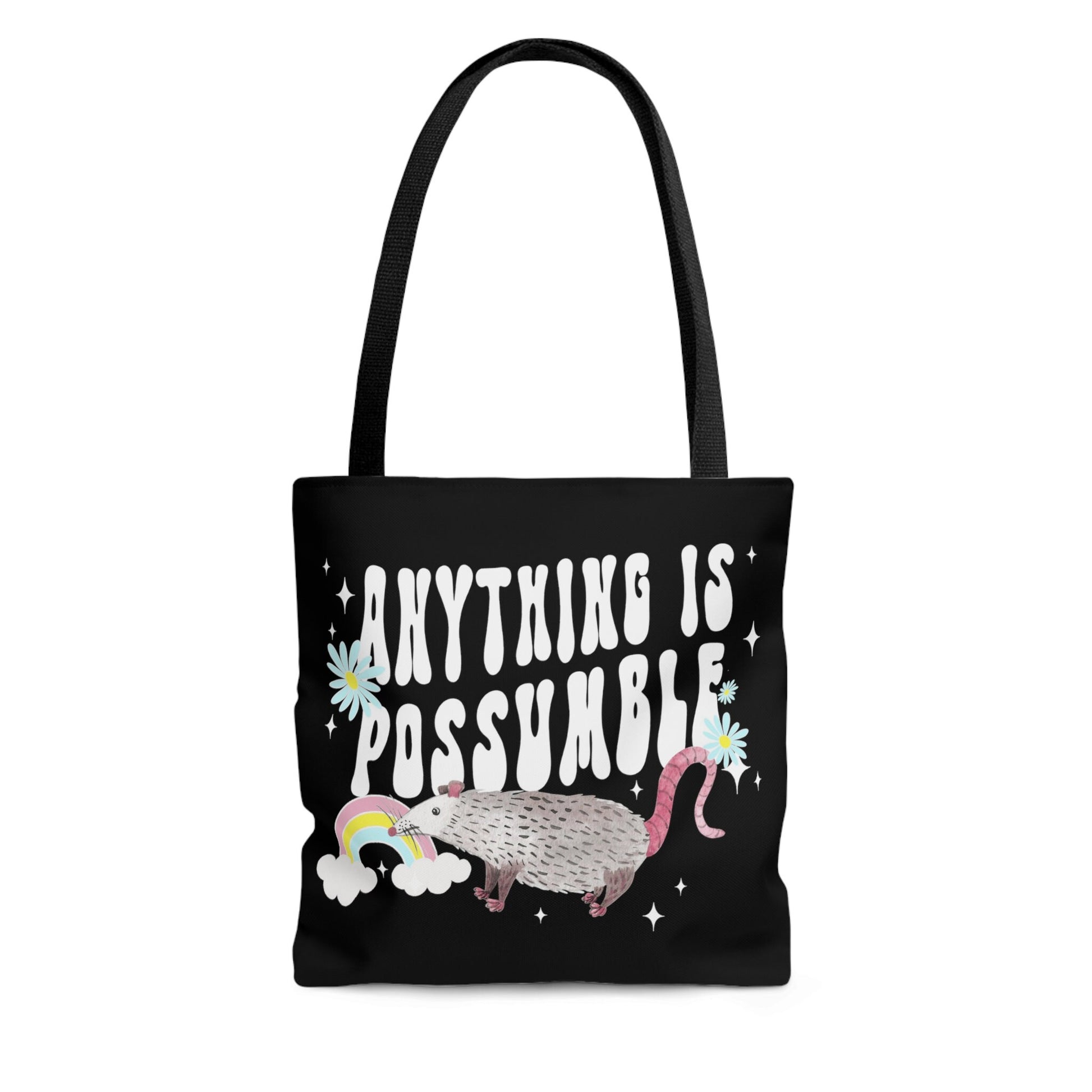 Possum Tote Bag Anything is Possible Reusable Retro Aesthetic Tote Bag Opossum Gift Graduation Gift Rainbow Tote Bag Positive Gift for Teen