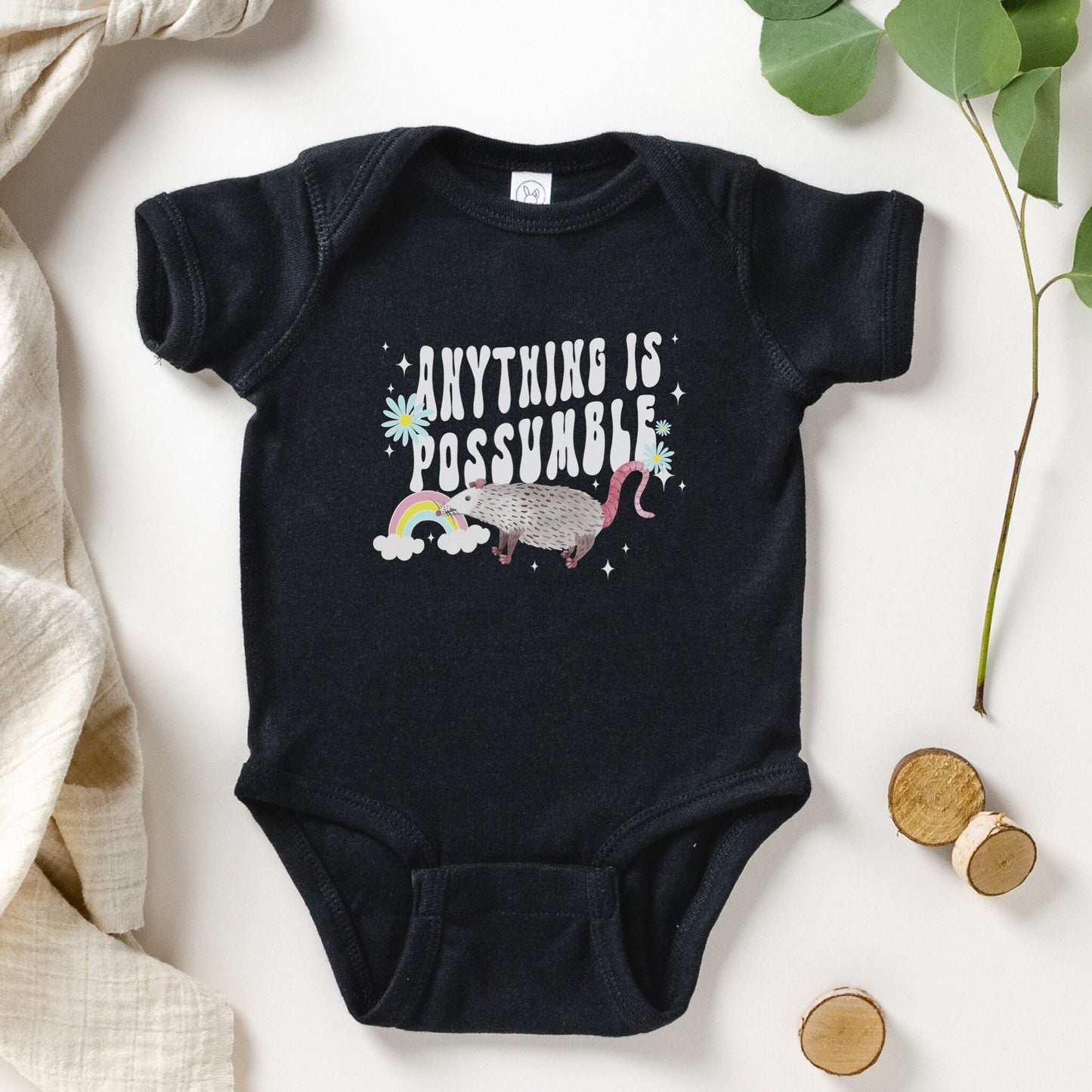 Possum Baby Bodysuit, Opossum Shirt for Infant, Rainbow Baby, Anything is Possumble, IVF Baby Clothes, Infertility Baby, Possum Clothes