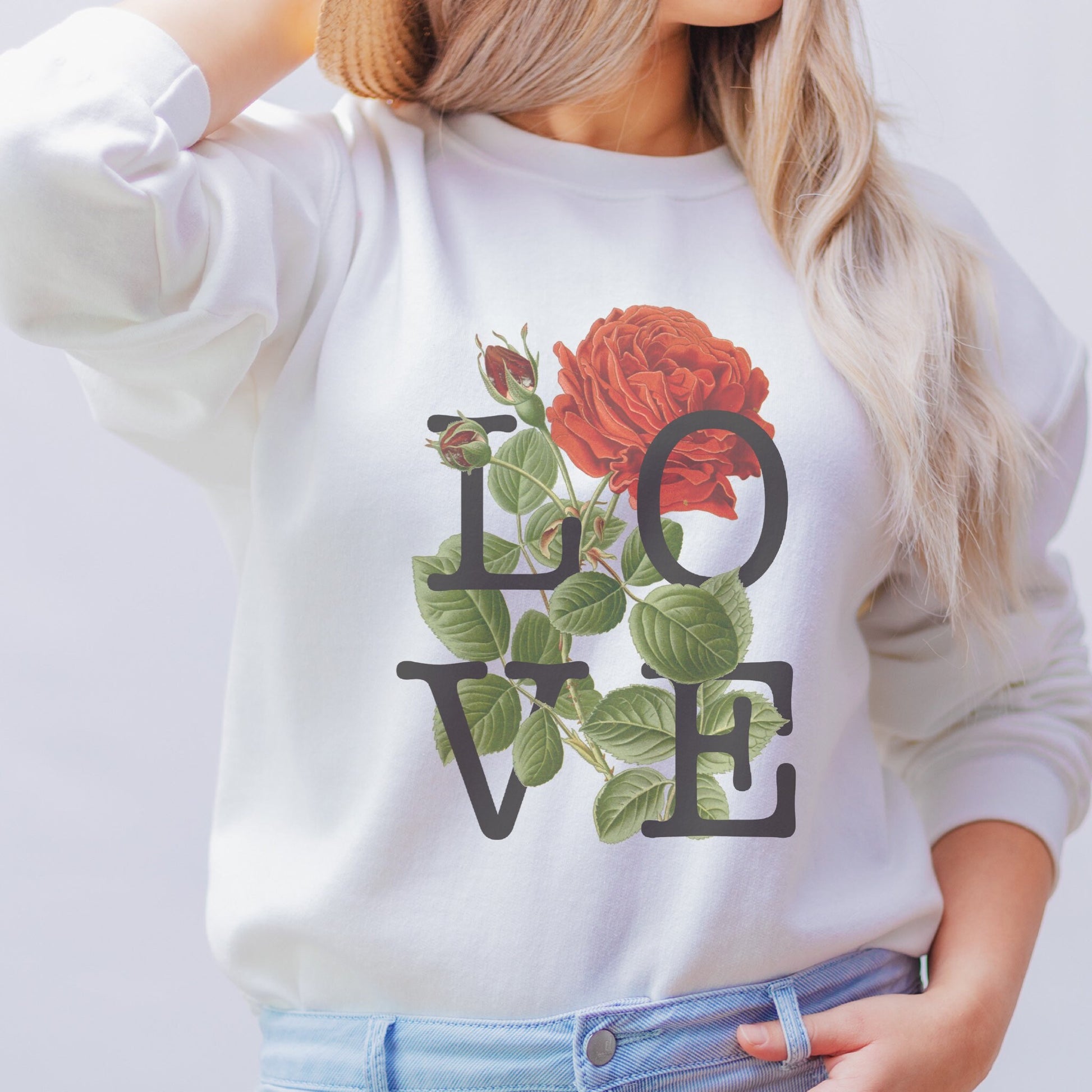 Rose Love Valentine's Day Sweatshirt Cottage Core Clothes Cottagecore Sweatshirt Soft Goth Fairy Grunge Love Boho Botanical Flower Shirt