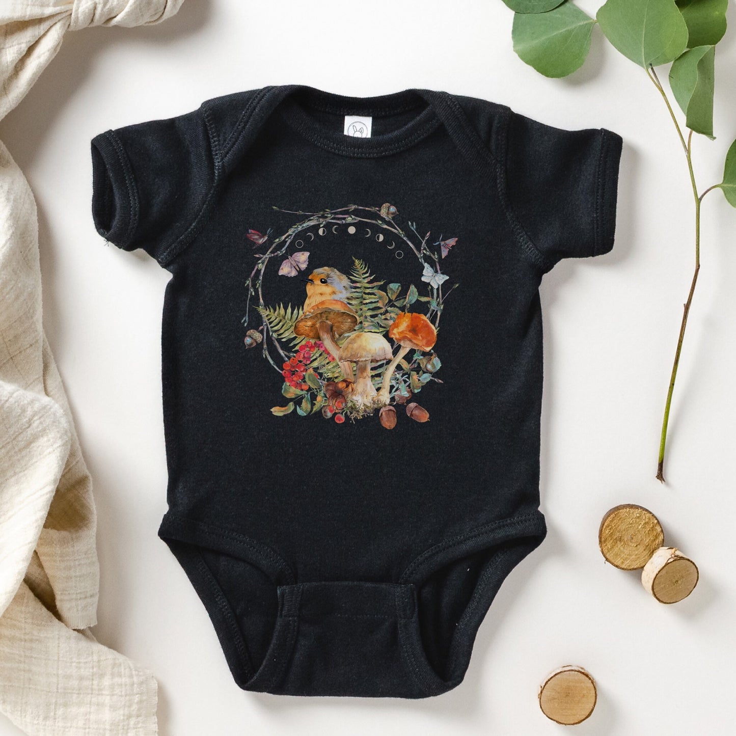 Mushroom Shirt for Baby Mushroom Baby Clothes Bird Baby Bodysuit Cottagecore Baby Forest Core Gender Neutral Baby Woodland Infant Bodysuit