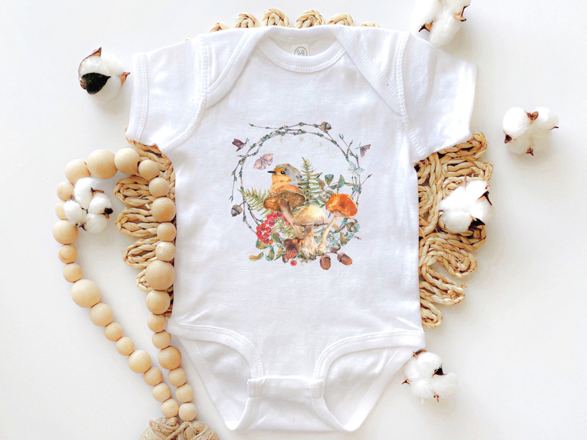 Mushroom Shirt for Baby Mushroom Baby Clothes Bird Baby Bodysuit Cottagecore Baby Forest Core Gender Neutral Baby Woodland Infant Bodysuit