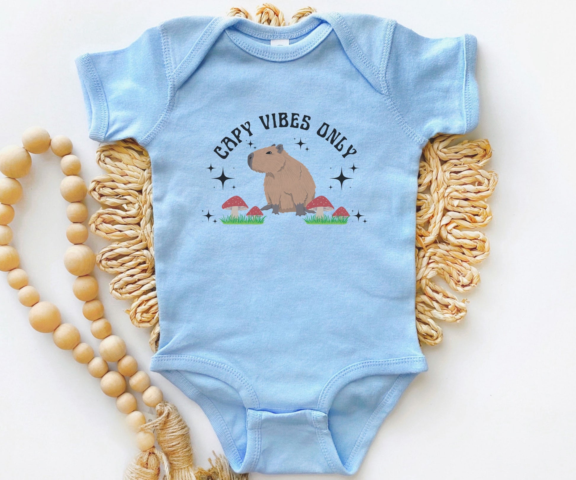 Capybara Shirt For Baby, Mushroom Baby Bodysuit, Cottagecore Baby Clothes Retro Mushroom Infant Bodysuit Capy Vibes Only Capybara Baby Gift