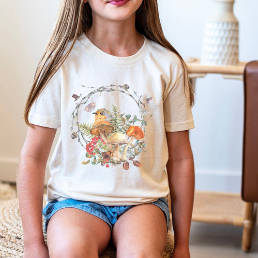 Mushroom Shirt Kids Bird T Shirt Butterfly Shirt Girl Cottagecore Kids Cottage Core Clothes For Girl Goblincore Tee Youth Fairy Core Forest