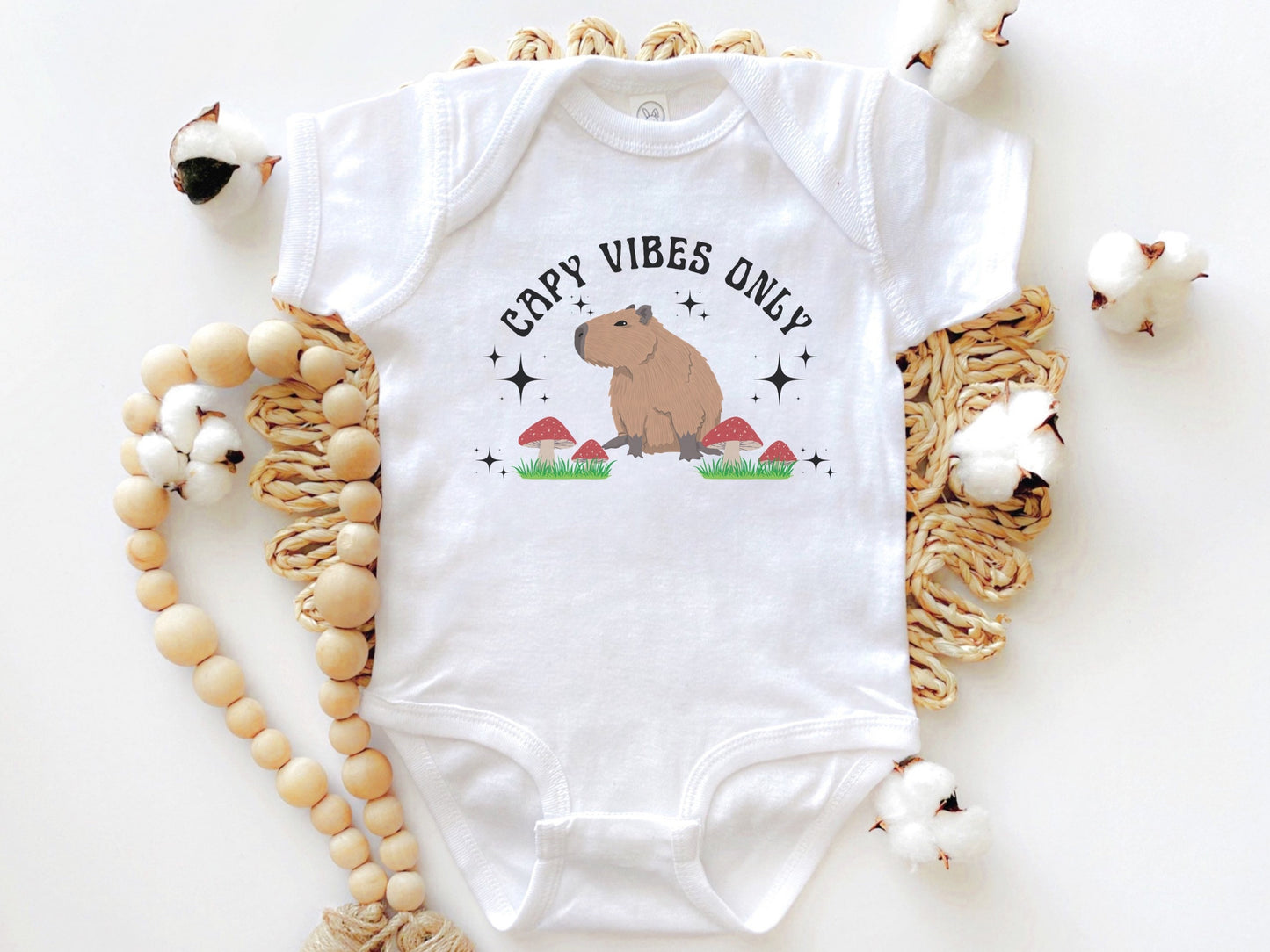 Capybara Shirt For Baby, Mushroom Baby Bodysuit, Cottagecore Baby Clothes Retro Mushroom Infant Bodysuit Capy Vibes Only Capybara Baby Gift