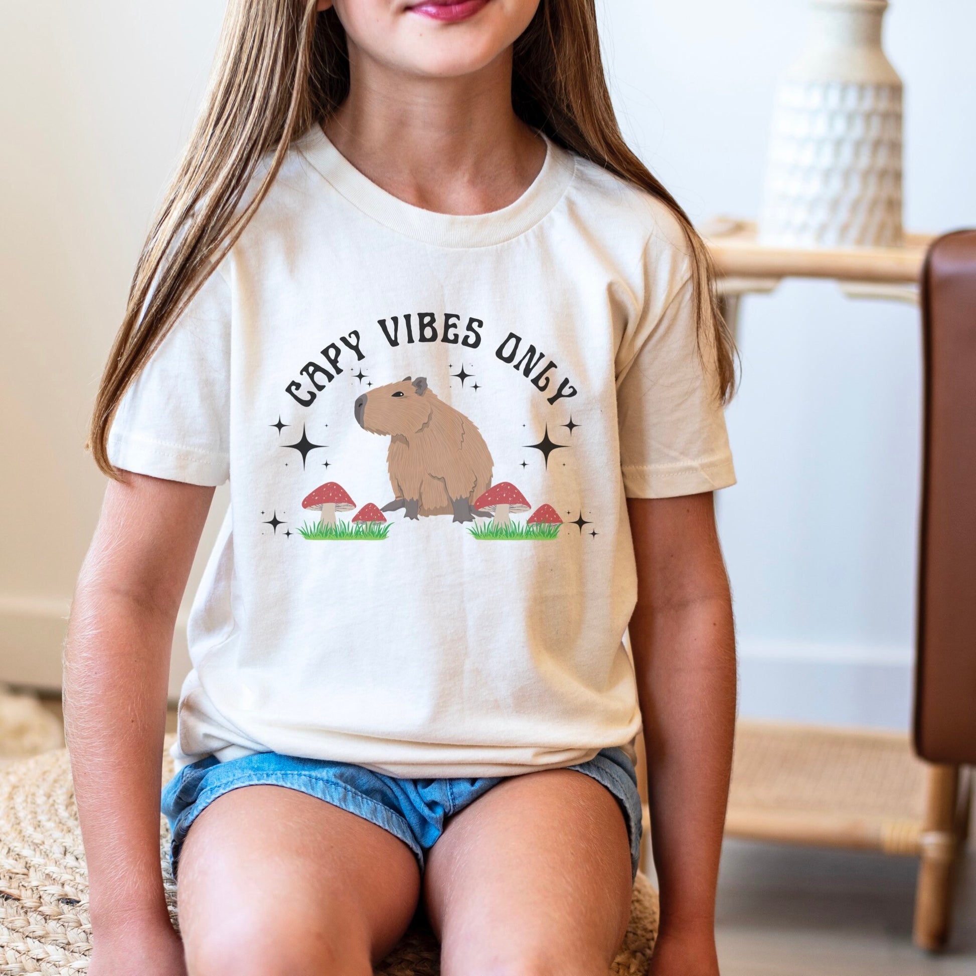 Capybara Shirt For Kids Retro Toddler Mushroom Shirt Cottagecore Clothes Capy Vibes Capybara Gift Kids Youth Capybara Shirt Capy Shirt Girl
