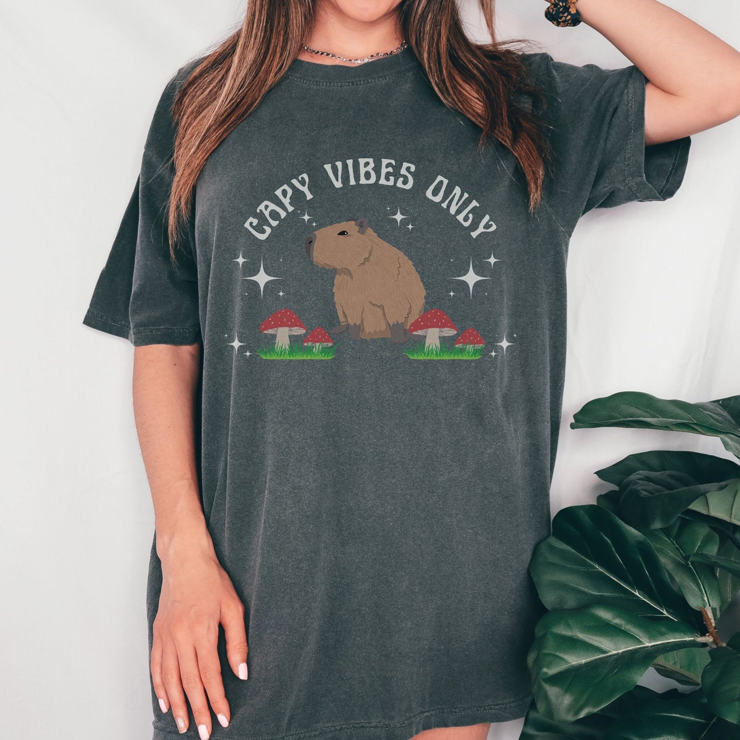 Capybara Shirt Comfort Colors® Shirt Capy Vibes Only Capybara Lover Gifts Retro Mushroom Shirt Weird Shirts Kawaii Animal Preppy Shirt