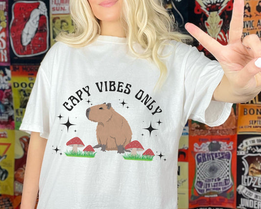 Capybara Shirt Comfort Colors® Shirt Capy Vibes Only Capybara Lover Gifts Retro Mushroom Shirt Weird Shirts Kawaii Animal Preppy Shirt