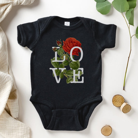 Love Baby Bodysuit, Vintage Rose Cottagecore Baby Clothes Cottage Core Floral Soft Goth Baby Clothes Aesthetic Baby Typography Valentine