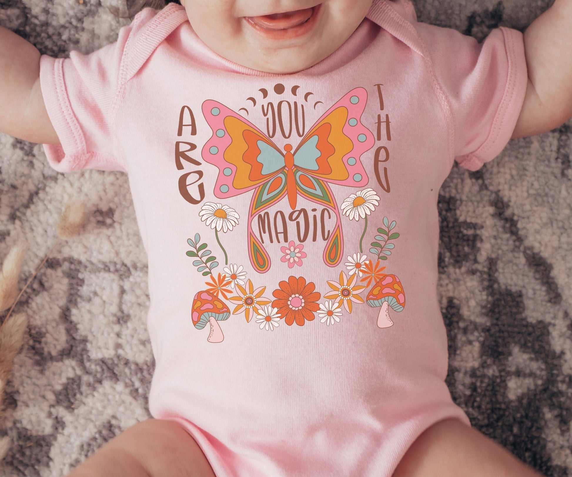 Butterfly Baby Clothes Magic Mushroom Baby Bodysuit Hippie Baby Girl Bodysuit Retro Floral Boho Butterfly Baby Shirt Fairy Core Baby Shower