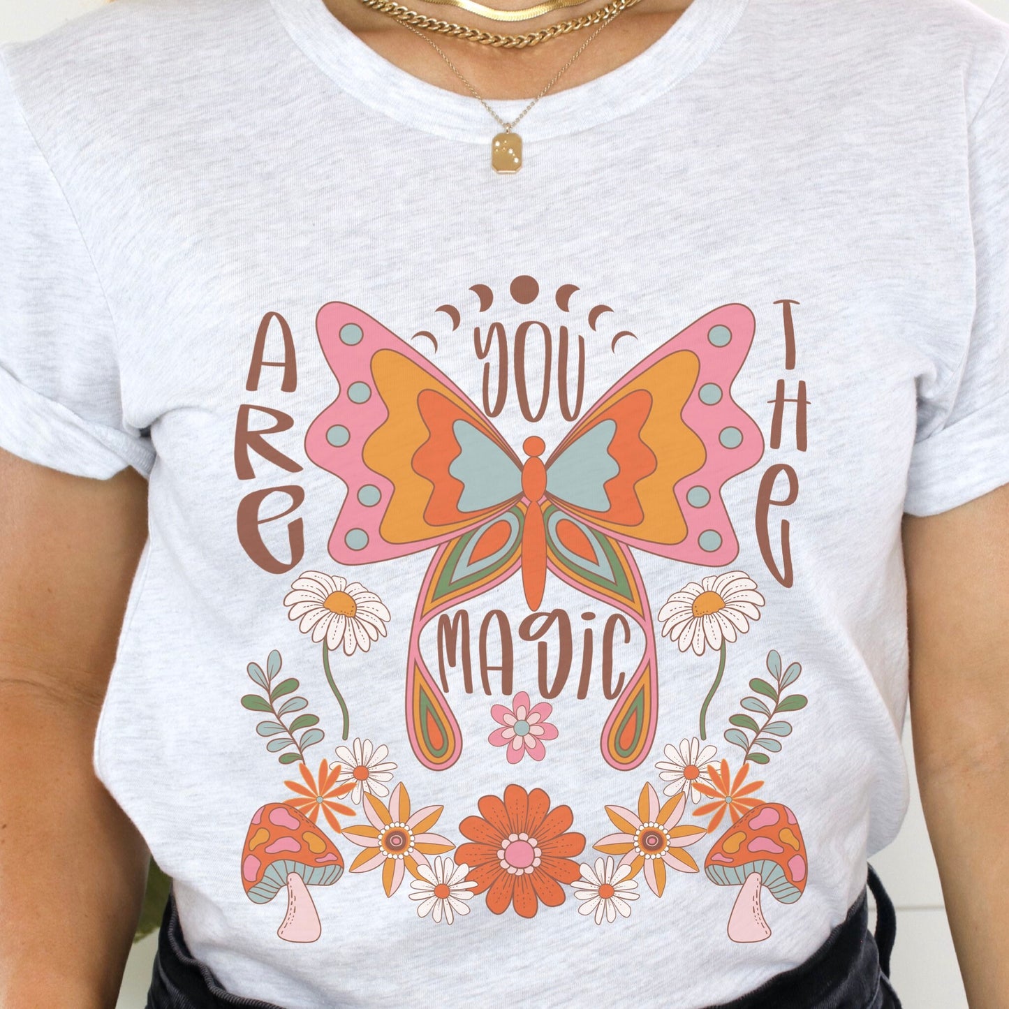 Boho Butterfly Shirt, Mushroom T-shirt, Mushroom Cottagecore Magic Mushroom Hippie Shirt Retro Flower Fairycore Bohemian Shirt Aesthetic Tee