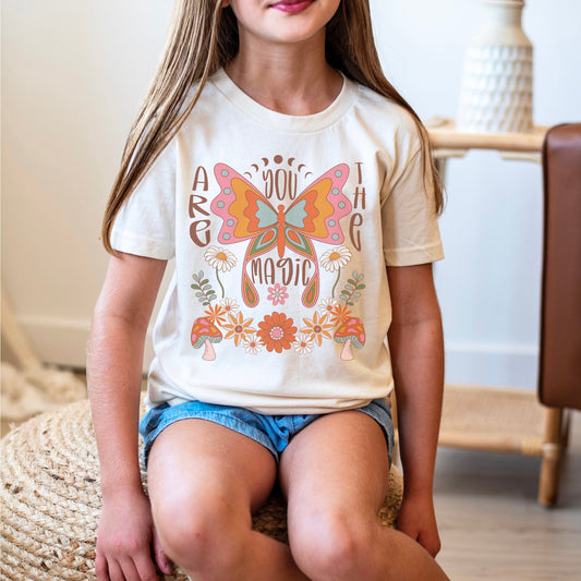 Butterfly Shirt Girl, Mushroom Shirt Toddler, Kids Shirts With Sayings, Aesthetic Shirt Girls Magic Mushroom Shirt Retro Flower Hippie Tee