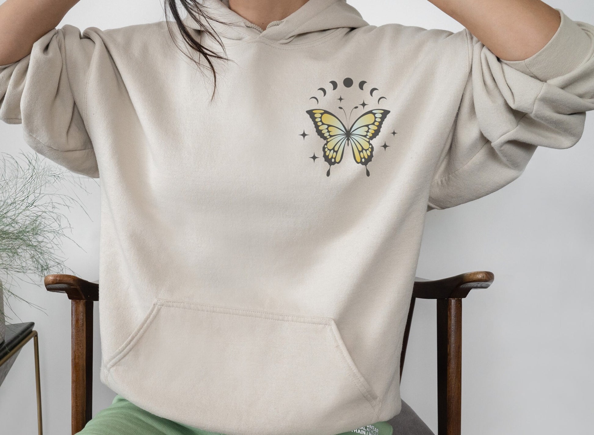 Don't Trip Over What's Behind You, Mental Health Hoodie, Butterfly Hoodie Retro Aesthetic Hoodie Moon Phases Butterfly Sweatshirt Back Print