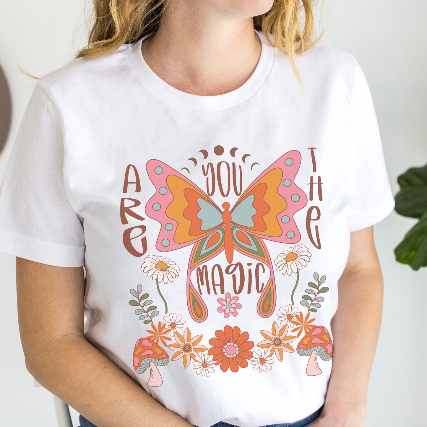 Boho Butterfly Shirt, Mushroom T-shirt, Mushroom Cottagecore Magic Mushroom Hippie Shirt Retro Flower Fairycore Bohemian Shirt Aesthetic Tee