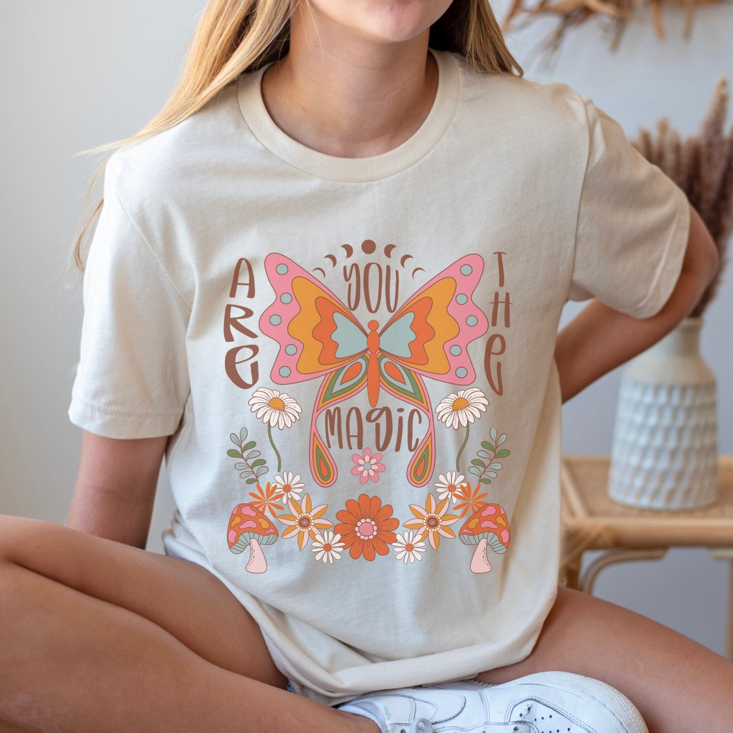 Butterfly Shirt Girl, Mushroom Shirt Toddler, Kids Shirts With Sayings, Aesthetic Shirt Girls Magic Mushroom Shirt Retro Flower Hippie Tee