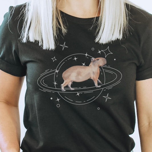 Capybara Shirt, Capybara Hamster Wheel Planet Astronomy Shirt, Weirdcore Clothes, Capybara Space Shirt, Capy Lover, Animal Lover Gift Tee