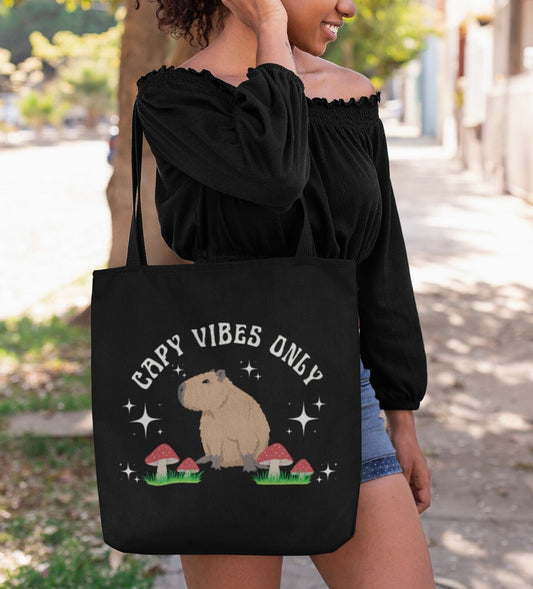 Capybara Tote Bag Capybara Gifts Mushroom Tote Bag Retro Tote Bag Capybara Capy Vibes Only Gifts For Teens Gift For Tweens Capybara Lover