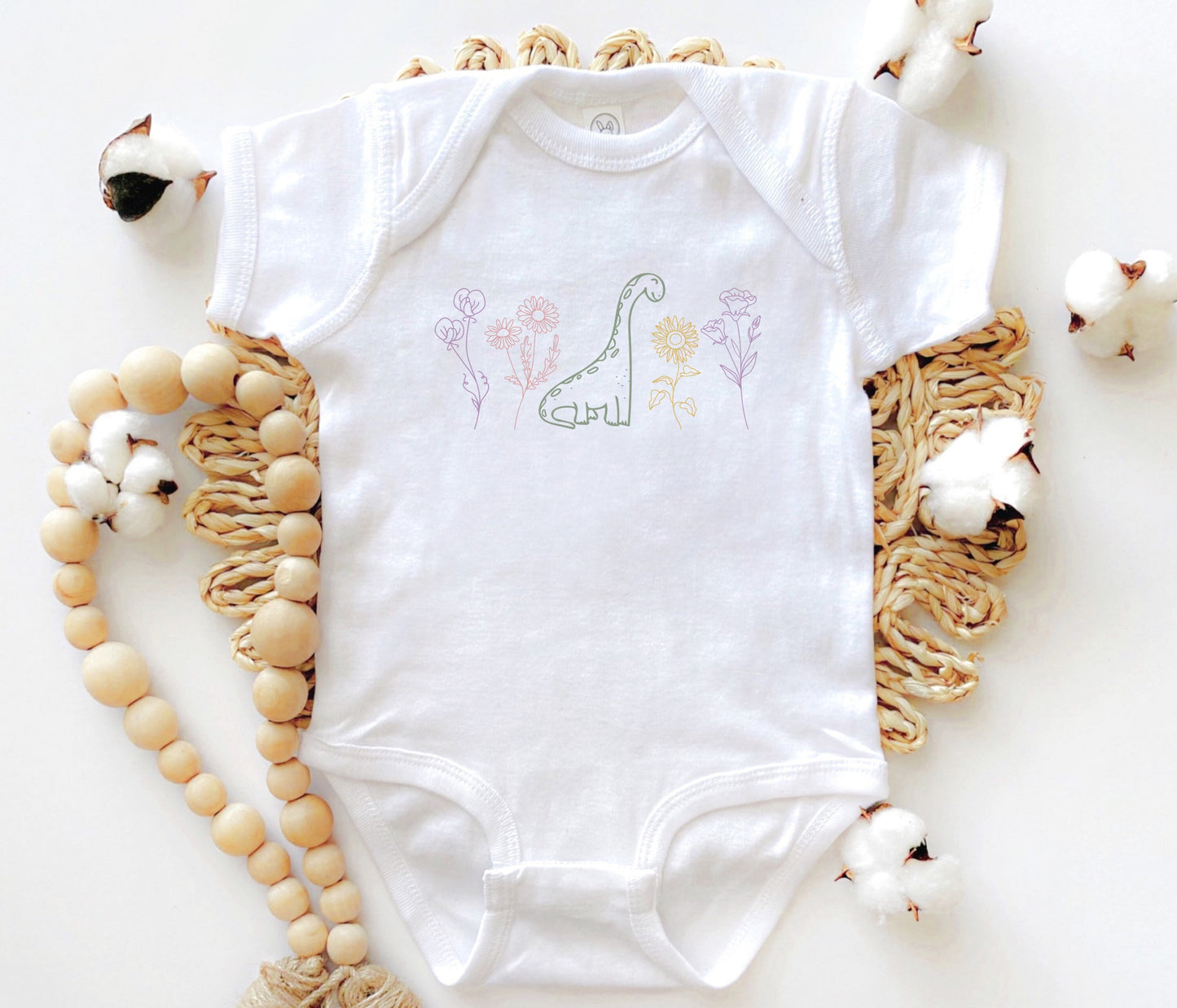 Baby Girl Dinosaur Outfit Dino Bodysuit for Girls Wildflower Infant Clothes Baby Sister Dinosaur Gift Cottagecore Baby Dinosaur Baby Shower