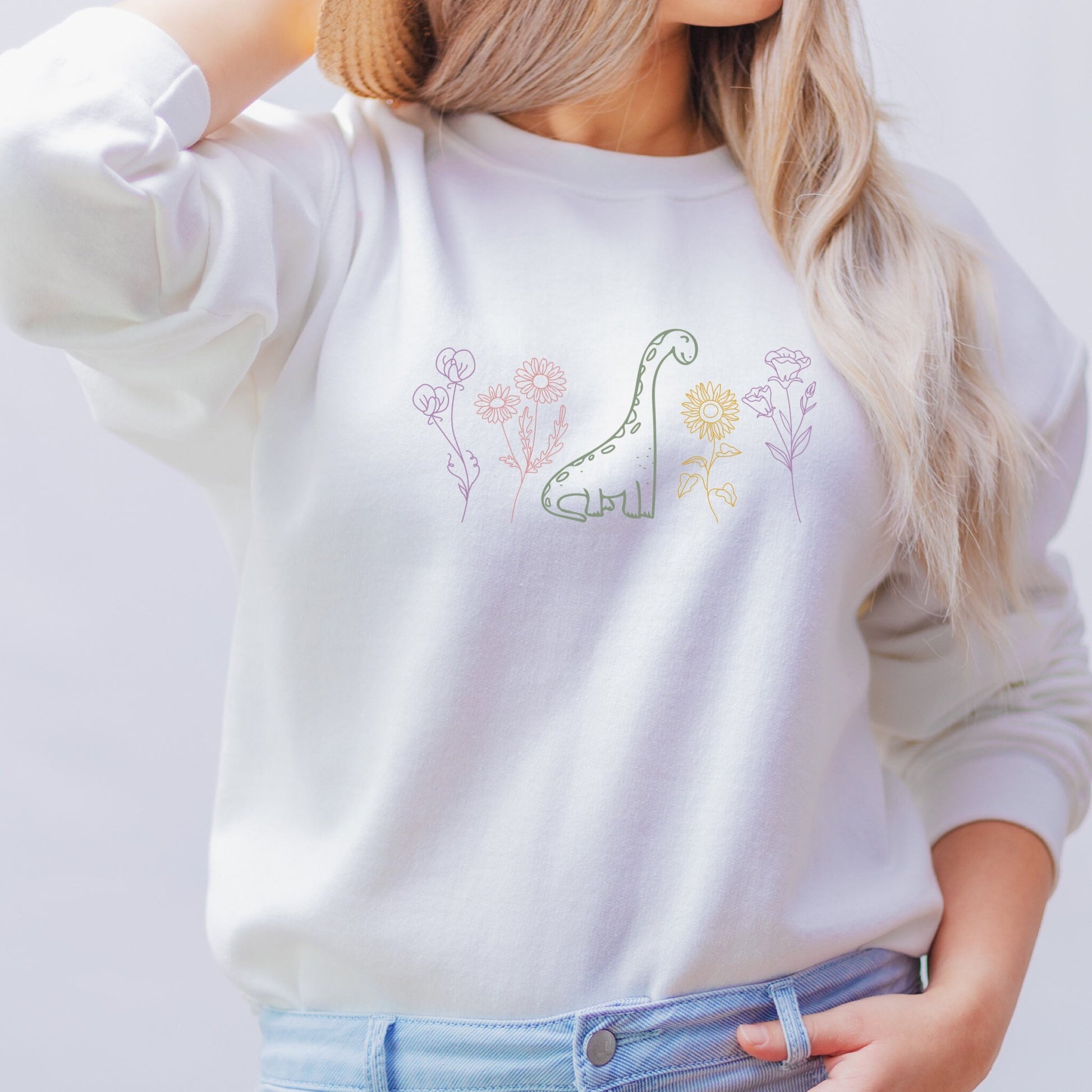 Dinosaur Sweatshirt For Women Adult Dinosaur Shirt Dino Shirt Woman Wildflower Dinosaur Shirt Cottagecore Sweatshirt Dinosaur Shirt Adult