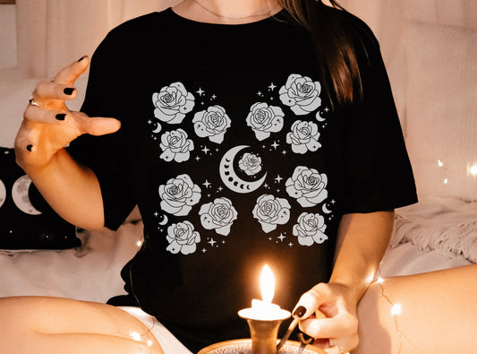 Mystical Moon Shirt, Indie Alt Clothes, Dark Cottage Core, Balletcore Shirt, Goth Shirt, Fairy Grunge, Fairycore Grunge Shirt Witchy Clothes
