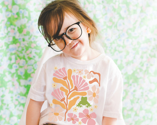 Frog Shirt Kids, Boho Flower Shirt for Kids, Art Nouveau Shirt Girls, Toddler Frog Shirt, Girls Frog Shirt, Goblincore Shirt Flower Frog Tee