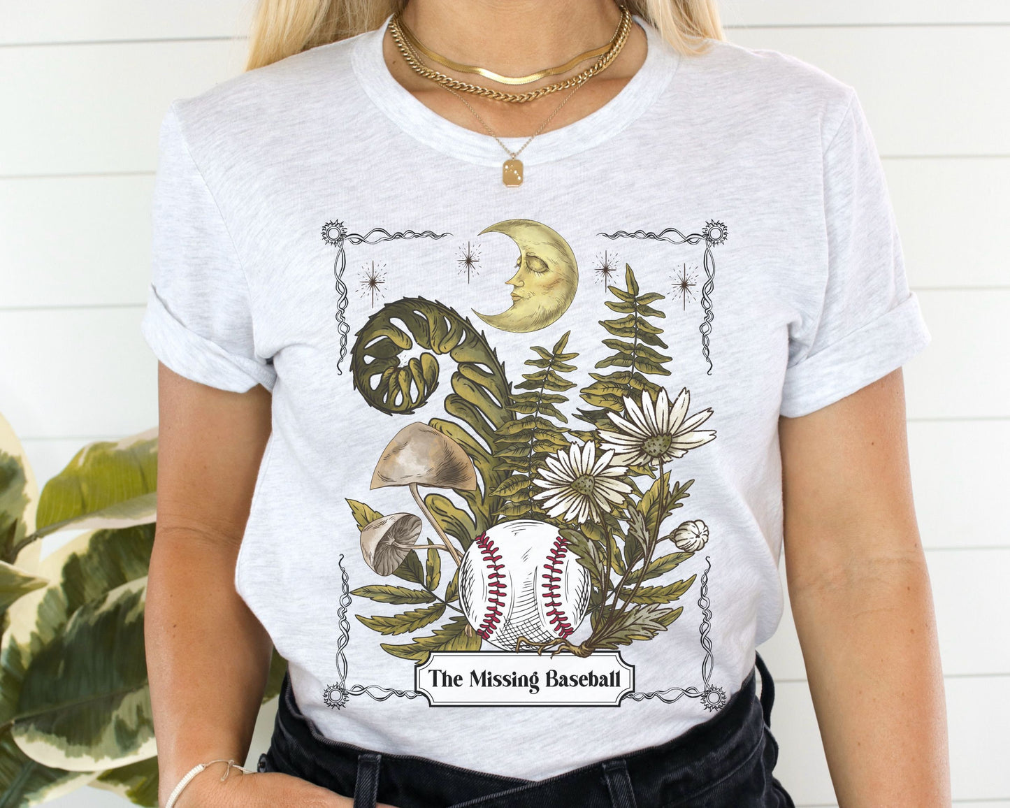 Missing Baseball, Baseball Shirt For Moms, Tarot Tshirt, Forest Shirt, Funny Baseball Shirt, Gift For Mom With Boys, Mystical Moon Mom Tee