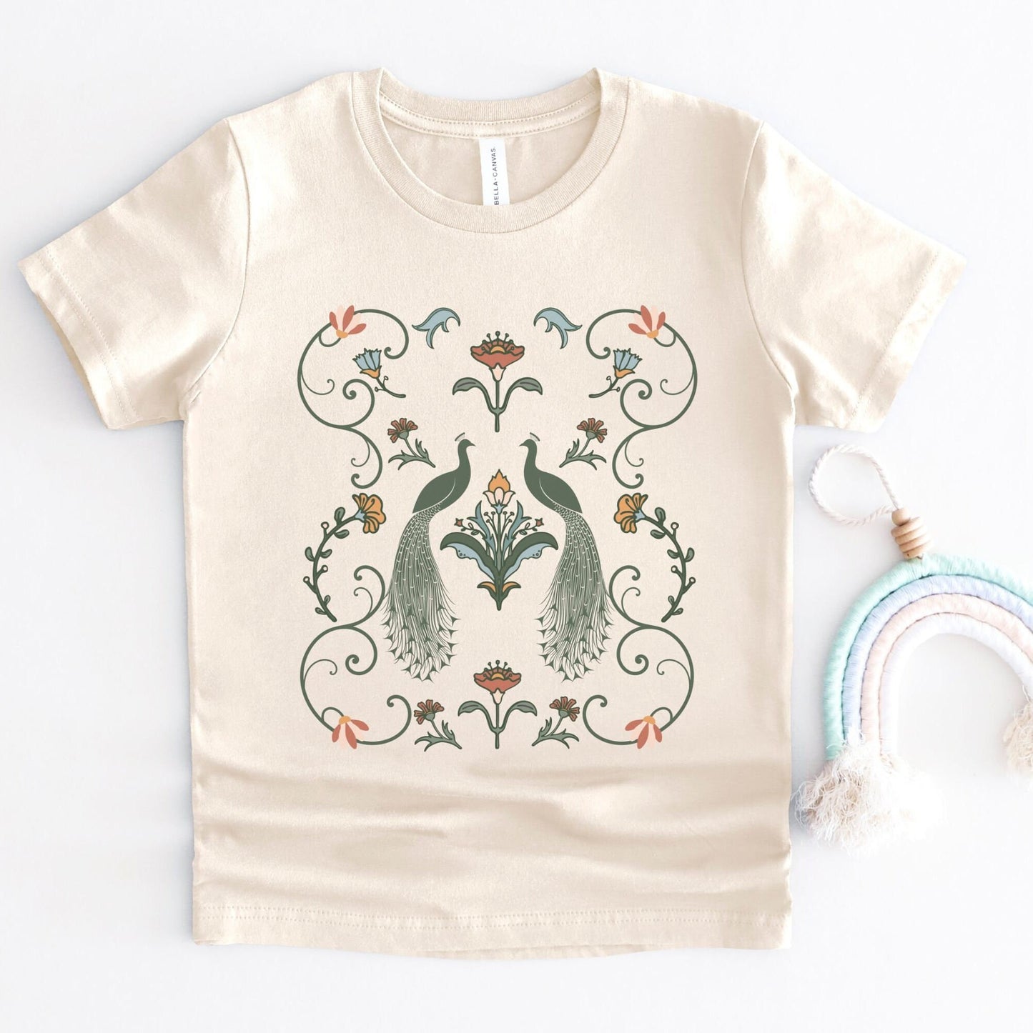 Peacock Shirt for Girls Art Nouveau Shirt Peafowl Kids Tee Cottagecore Clothes Toddler Retro Floral Tshirt Girl Bird Shirt Flower Shirt Kids