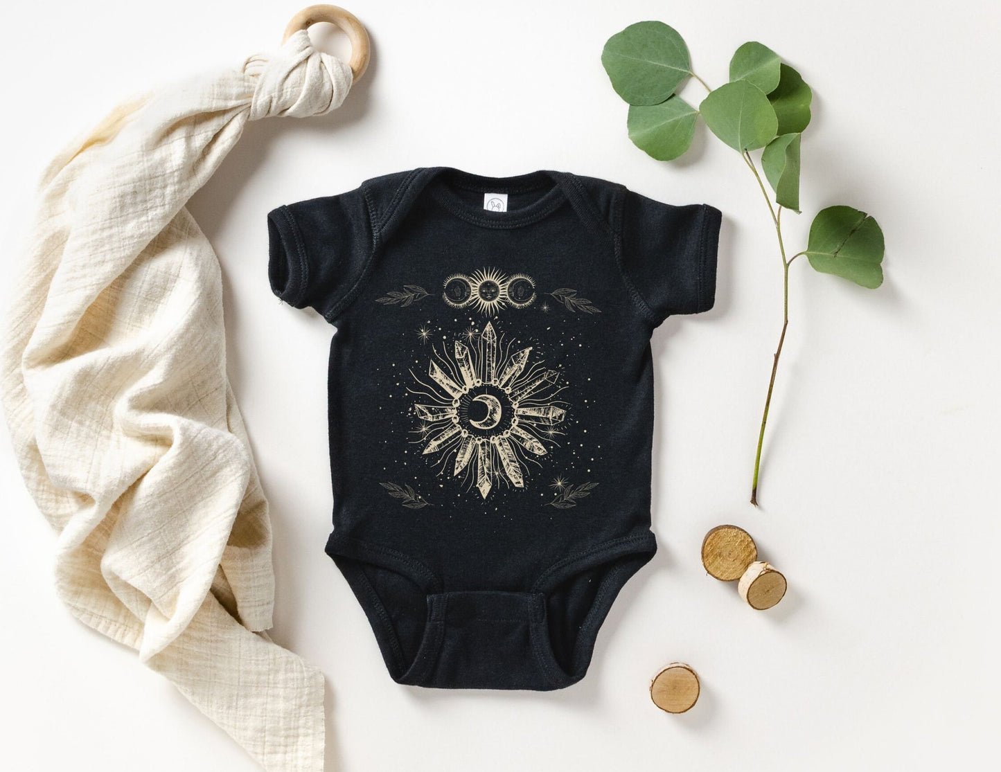 Sun and Moon Baby Bodysuit Boho Baby Bodysuit Mystical Baby Witchy Baby Clothes Goth Baby Clothes Alt Baby Shirt Hippie Crystal Bodysuit