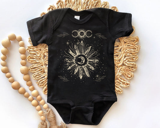 Sun and Moon Baby Bodysuit Boho Baby Bodysuit Mystical Baby Witchy Baby Clothes Goth Baby Clothes Alt Baby Shirt Hippie Crystal Bodysuit