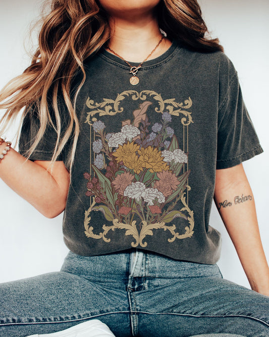 Comfort Colors® Wild Flowers Shirt Whimsigoth Art Nouveau Botanical Shirt Dark Goth Cottagecore Clothes Grunge Fairycore Dark Academia Shirt