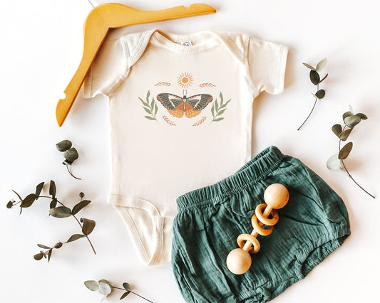 Butterfly Baby Bodysuit, Boho Baby Bodysuit, Cottagecore Baby Clothes, Moth Shirt for Baby, Fairy Core Baby, Hippie Bohemian Baby Shirt