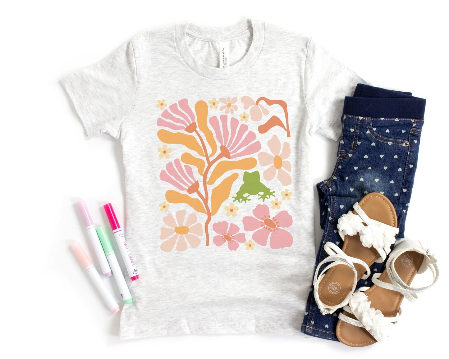 Frog Shirt Kids, Boho Flower Shirt for Kids, Art Nouveau Shirt Girls, Toddler Frog Shirt, Girls Frog Shirt, Goblincore Shirt Flower Frog Tee