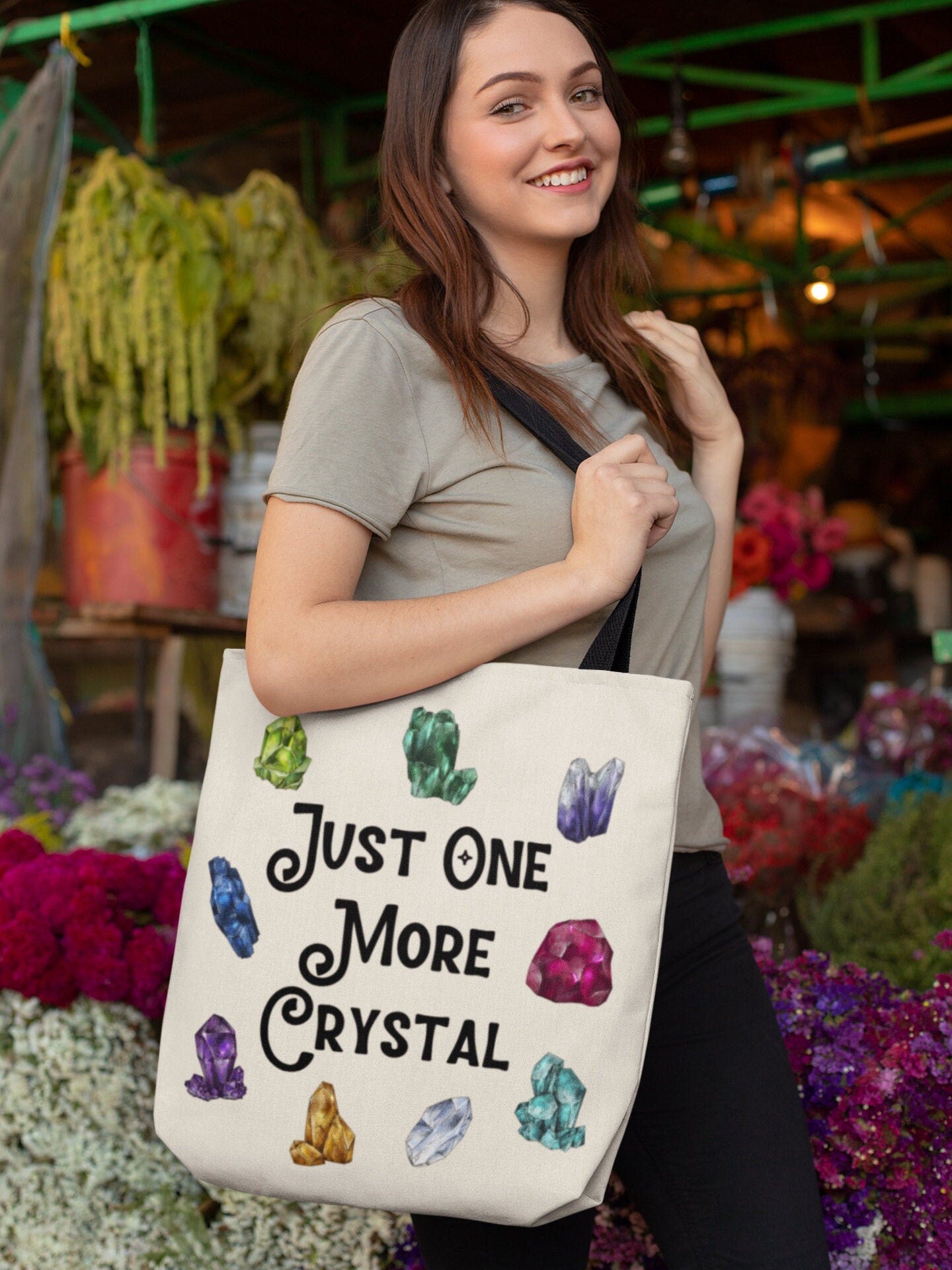 Crystal Tote Bag, Gemstone Bag, Reusable Tote Bag, Crystal Lover Gift, Just One More Crystal, Trendy Tote Bag, Witchy Gifts, Witchy Tote Bag