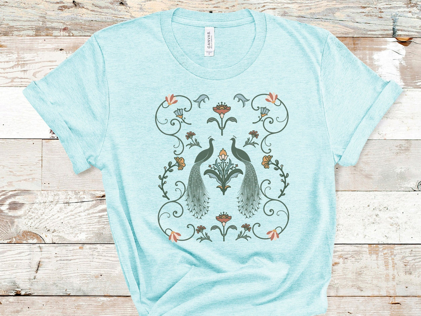 Peacock T Shirt Floral Art Nouveau Shirt Scandinavian Cottagecore Clothes Bird Shirt Peafowl Tshirt Retro Botanical Shirt Summer Tees Women