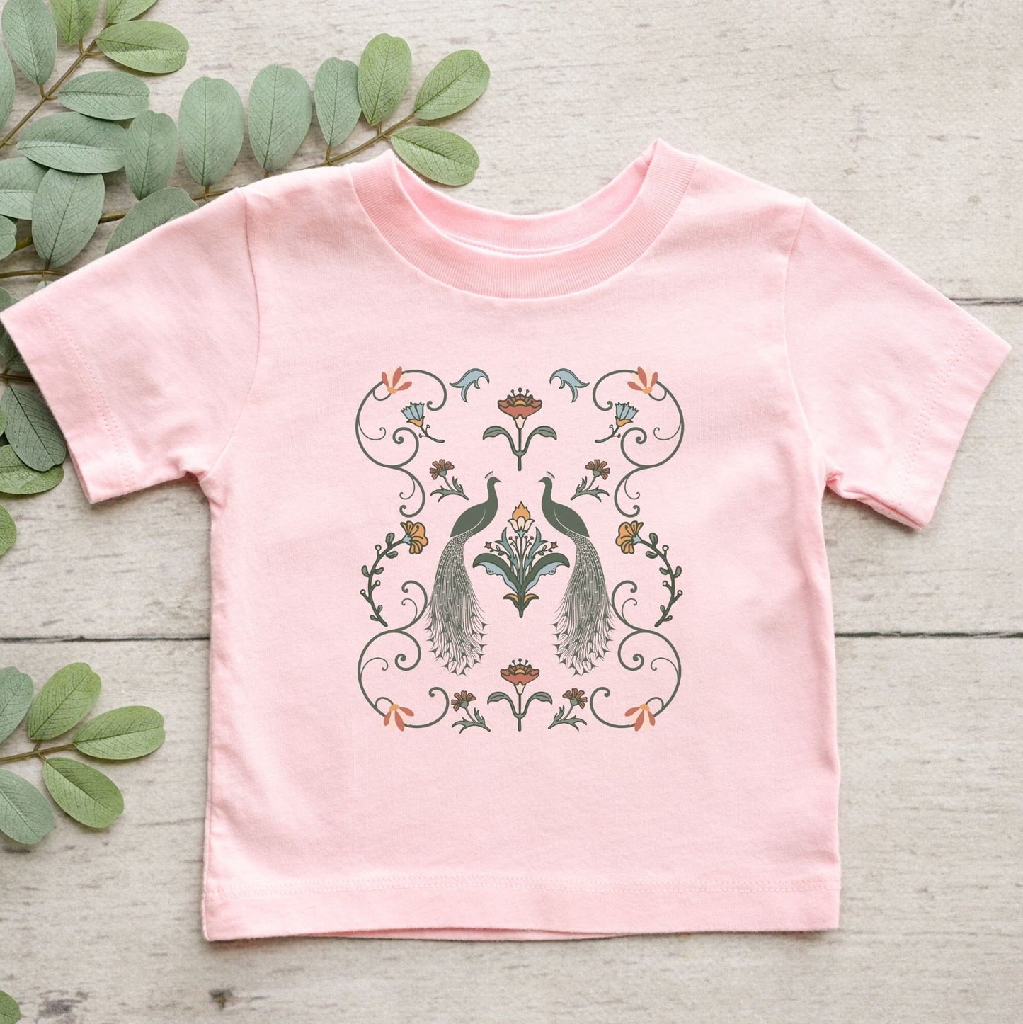 Peacock Shirt for Girls Art Nouveau Shirt Peafowl Kids Tee Cottagecore Clothes Toddler Retro Floral Tshirt Girl Bird Shirt Flower Shirt Kids