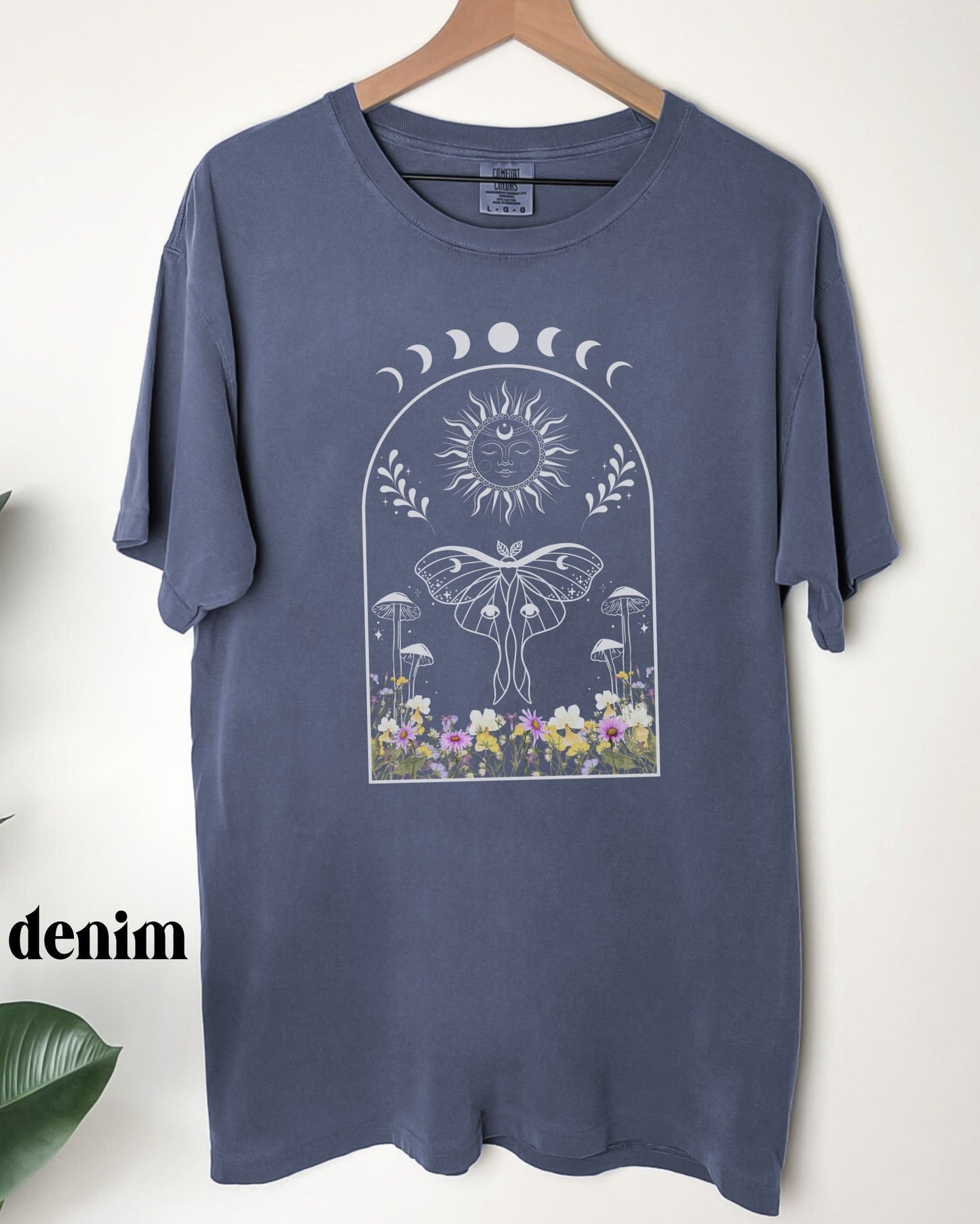 Luna Moth Comfort Colors Tshirt Wild Flowers Shirt Sun and Moon Fairycore Whimsigoth Goblincore Shirt Dark Cottagecore Magic Mushroom Shirt