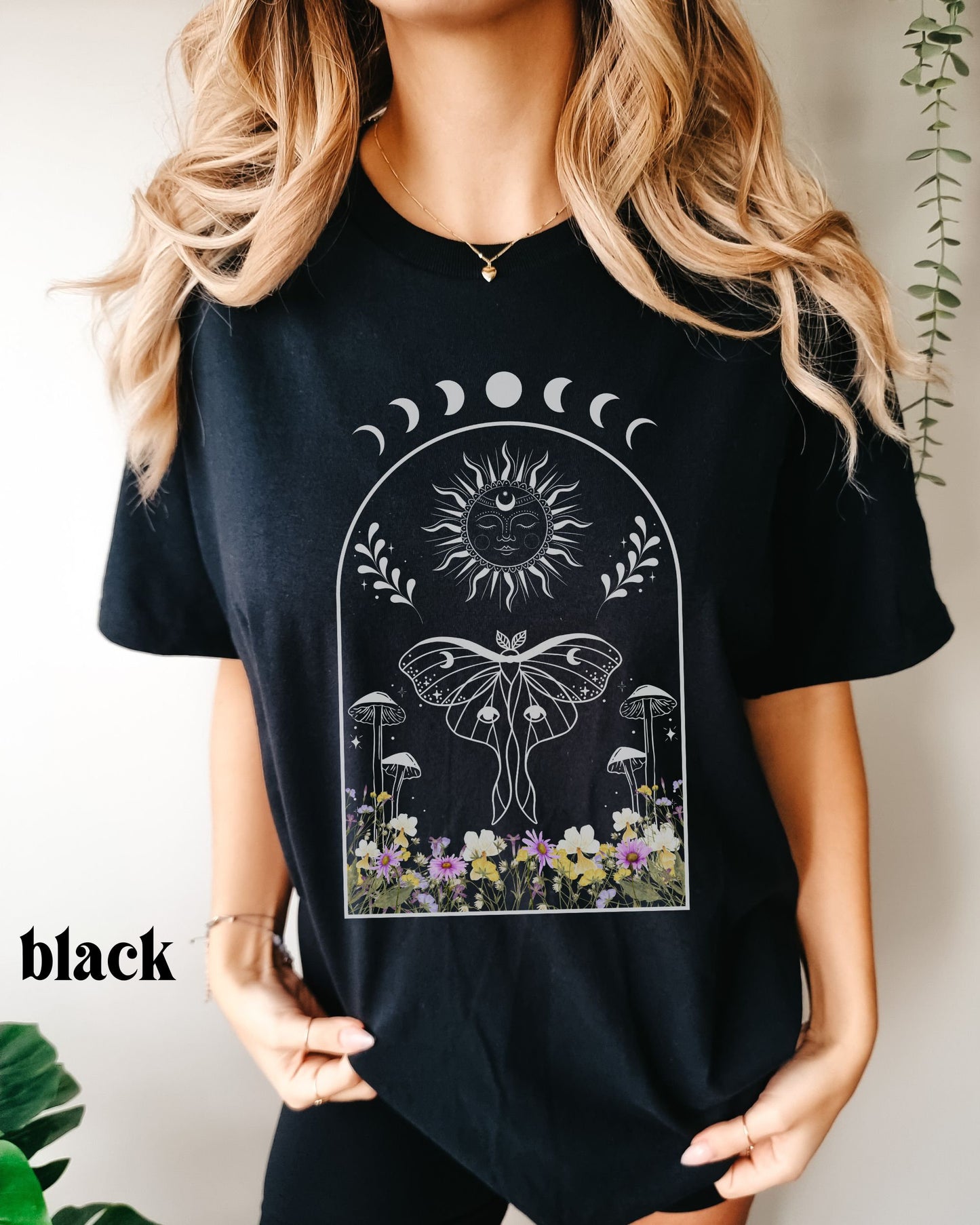 Luna Moth Comfort Colors Tshirt Wild Flowers Shirt Sun and Moon Fairycore Whimsigoth Goblincore Shirt Dark Cottagecore Magic Mushroom Shirt