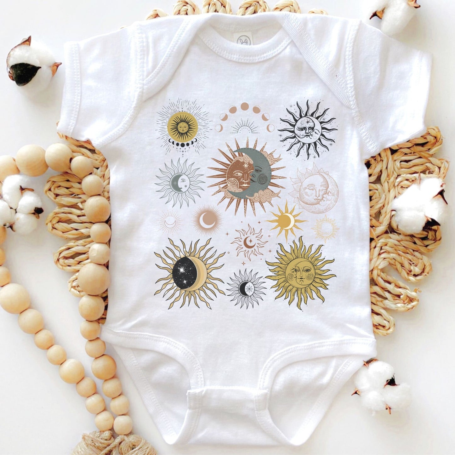 Boho Baby Sun and Moon Bodysuit Whimsigoth Baby Mystical Baby Clothes Hippie Baby Bodysuit Dark Cottagecore Dark Hippie Occult Witchy Baby