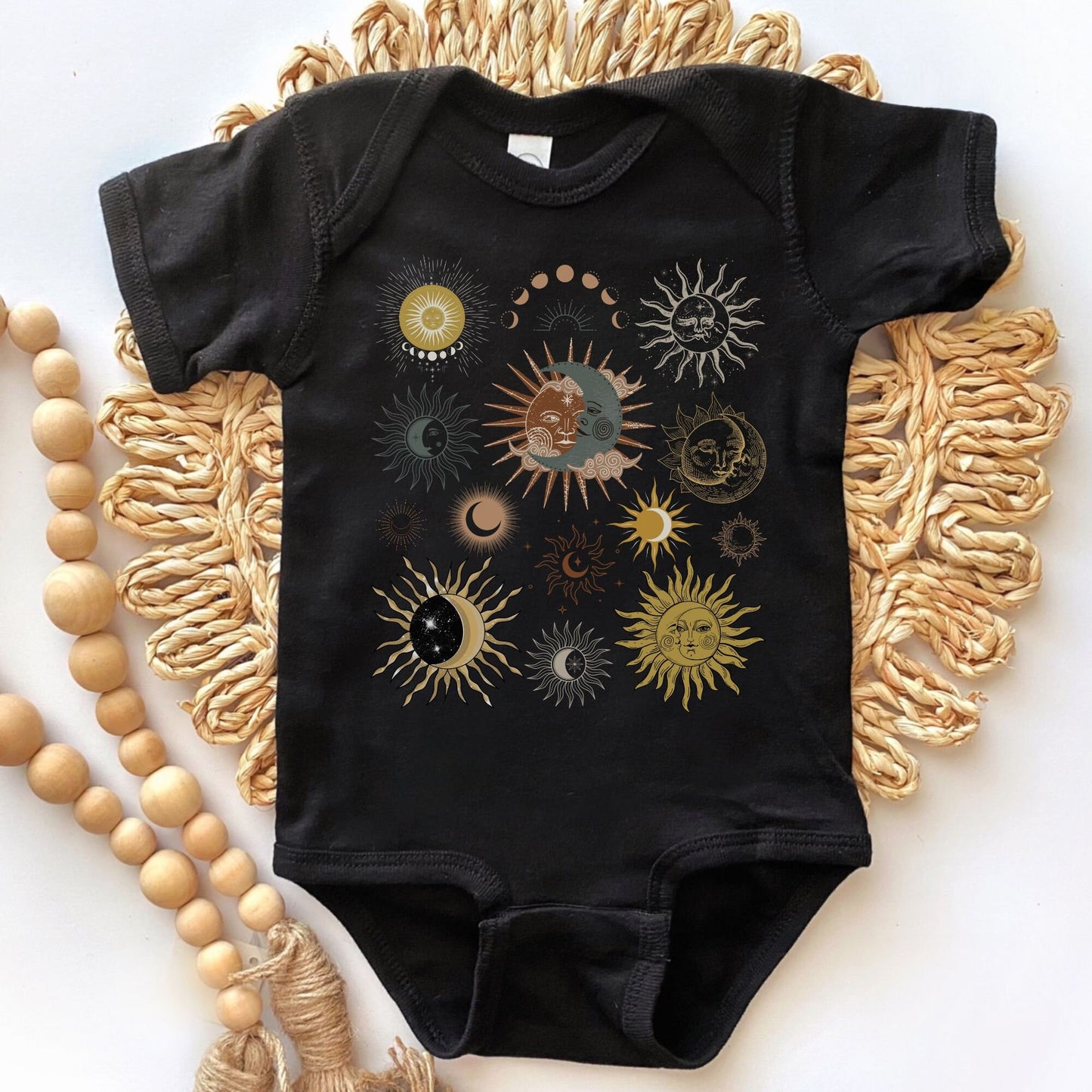Boho Baby Sun and Moon Bodysuit Whimsigoth Baby Mystical Baby Clothes Hippie Baby Bodysuit Dark Cottagecore Dark Hippie Occult Witchy Baby