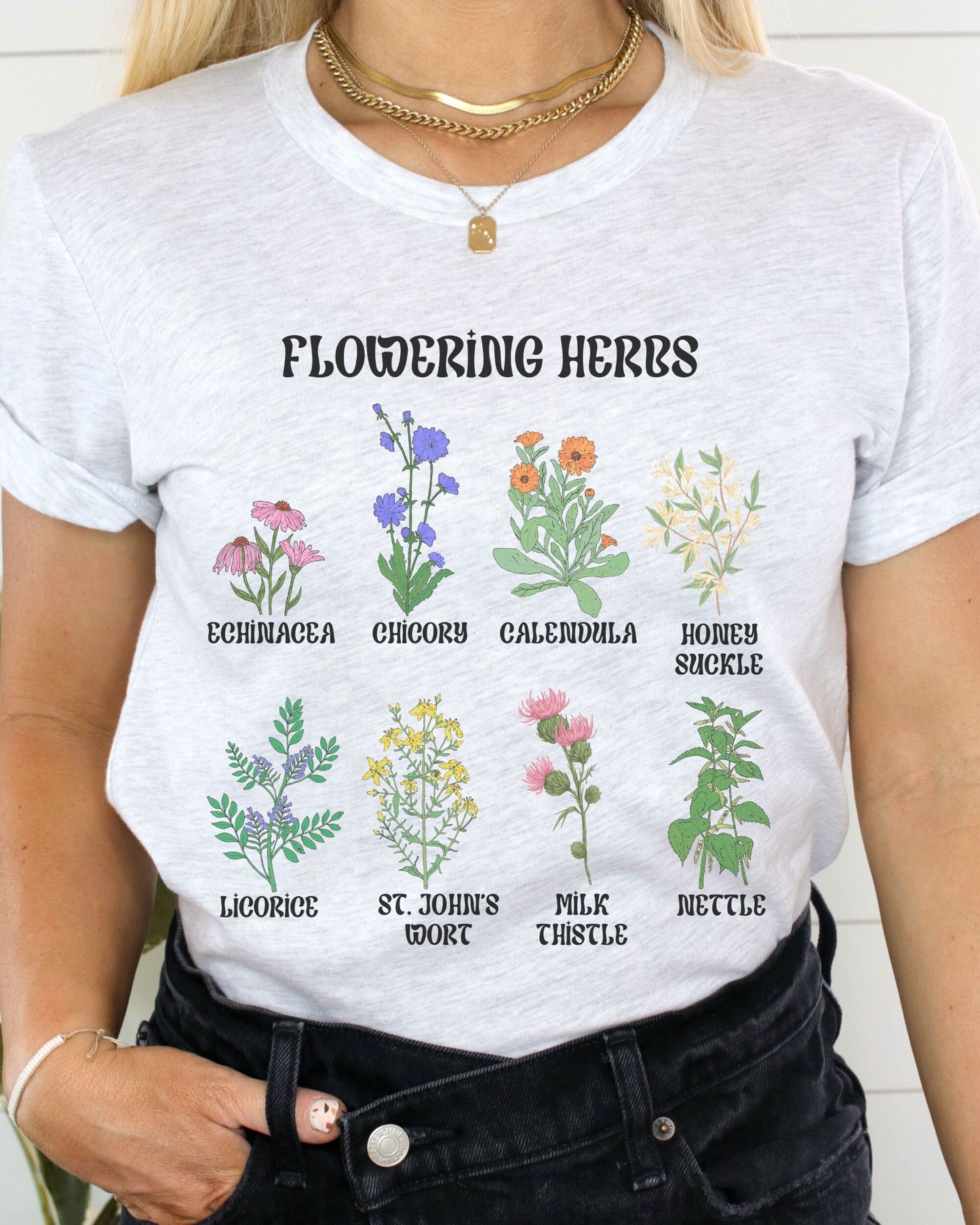 Flowering Herbs Shirt Witchy Herbs Tshirt Botanical Shirt Wild Flowers Shirt CottageCore Clothes Boho Flowers Shirt Gardening Shirt