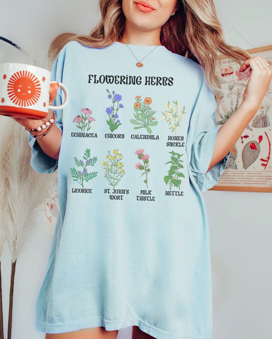 Wild Flower Shirt Flowering Herbs Shirt Comfort Colors Shirt Cottagecore Clothes Cottage Core Shirt Witchy Clothes Boho Summer Shirts