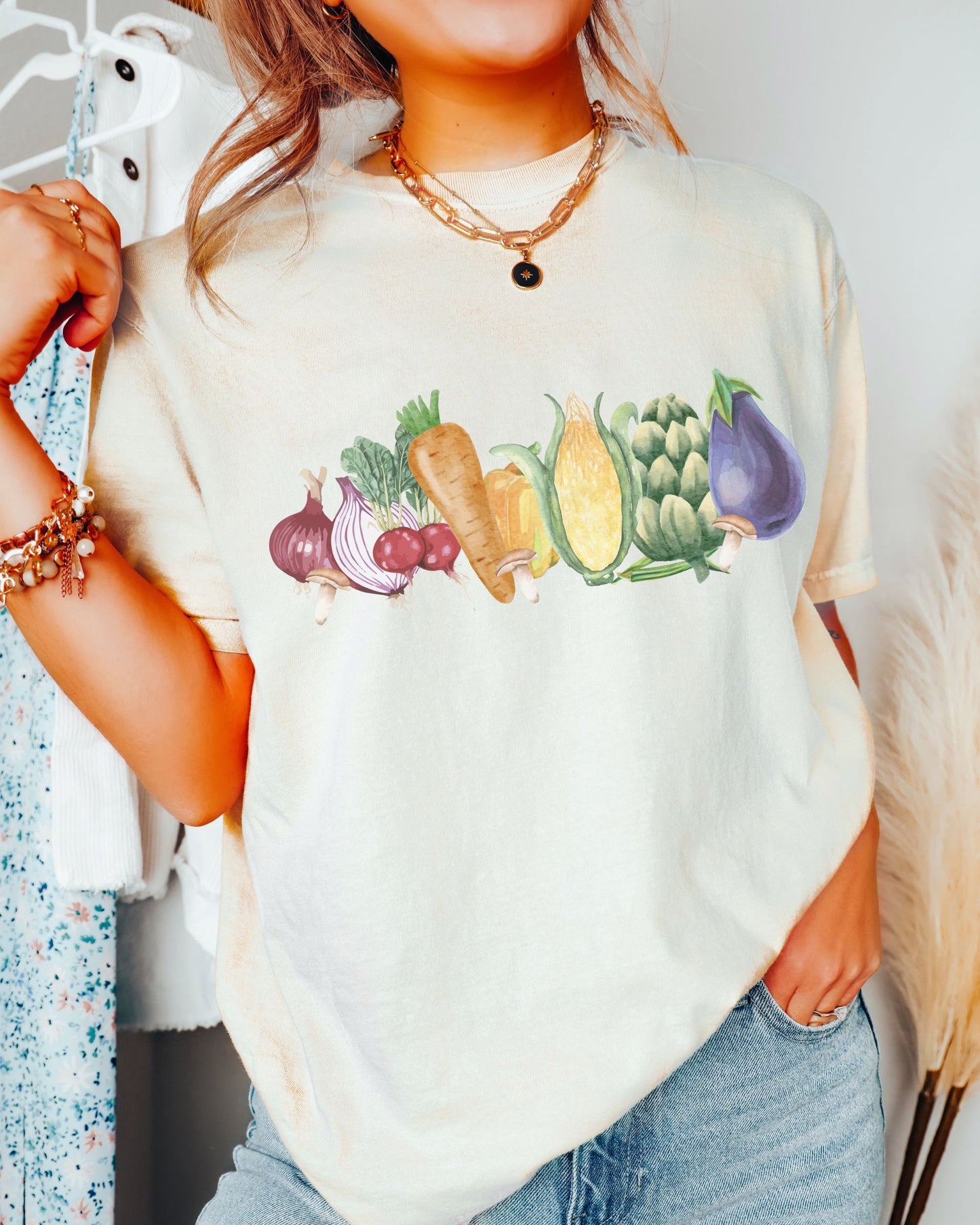 Rainbow Vegetable Comfort Colors Shirt Veggie Tshirt Mushroom Shirt Farm Shirt Boho Cottage Core Clothes Vegetarian Shirt Vegan Produce Tee